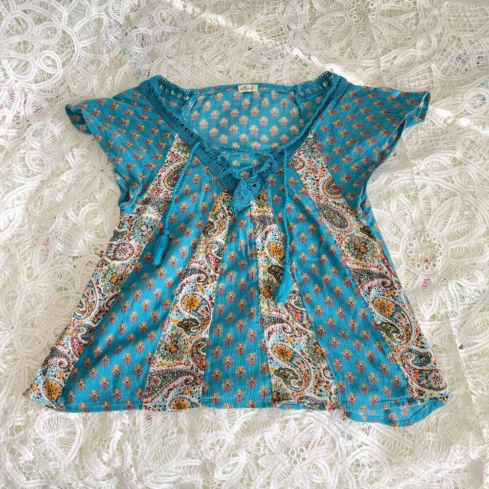 Hollister Boho Blouse Blue Floral - S - Picture 5 of 11